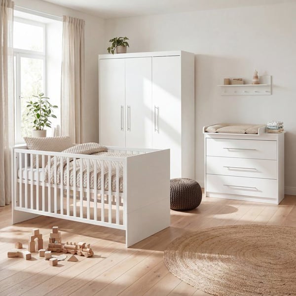 Komplett Babyrum ROBA - Maren - Evolutiv säng 70x140 + kompakt skötbord + garderob - Vit
