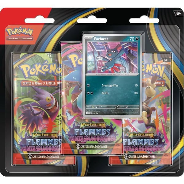 Pokémon: Blister med Tre Mega-Evolution Booster – Fantasmagoriska Flammor – (1 Glänsande Promo Kort och 3 Booster)