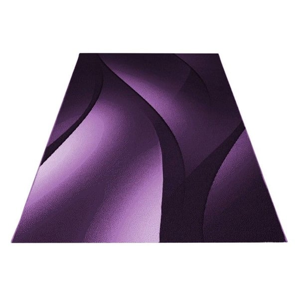 Modern Abstract Design Mat Optiska Vågor Kort Hår Svart Lila Vit (160x230 cm)