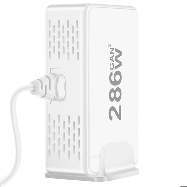 Laddstation - AVIZAR - 286W GaN 3 - 6x USB-C - 2x USB - EU-kontakt Vit