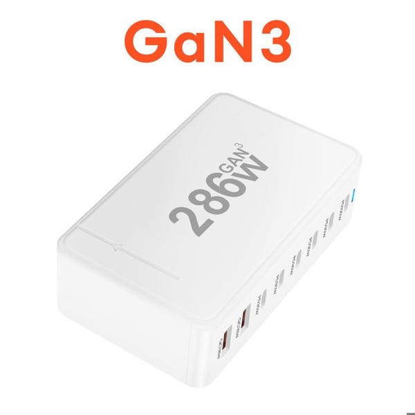 Laddstation - AVIZAR - 286W GaN 3 - 6x USB-C - 2x USB - EU-kontakt Vit