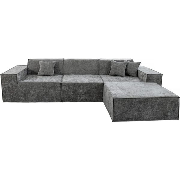Modulär rak soffa med ottoman i texturerad tyg "Lusso" - 4 platser - Grå