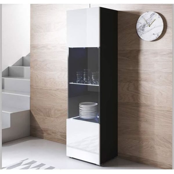 DESIGN AMEUBLEMENT - Vitrinskåp LED samtida - Svart/Vitt - Melamin & Glas - 1 dörr 4 fack - 40x167x29 cm