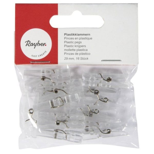 Klädpinett - RAYHER - 2,9 cm - Transparent - Paket med 16 - Perfekt för skapelser