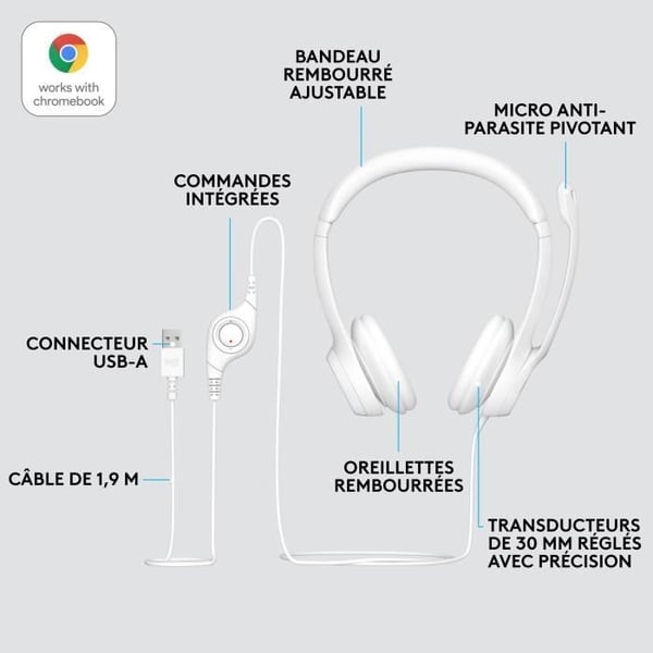 Hörlurar - Trådad - Logitech - H390 - USB - Störningsskydd - Vit