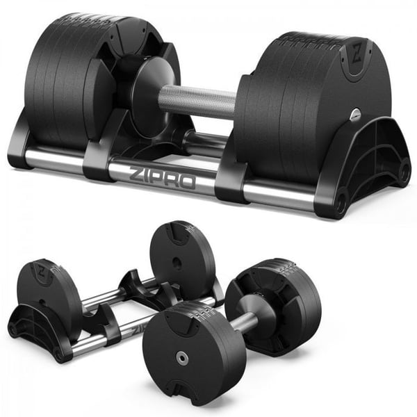 Hantel - ZIPRO - RUND - Justerbart vikt 24 kg - Svart stål - Halkfri handtag