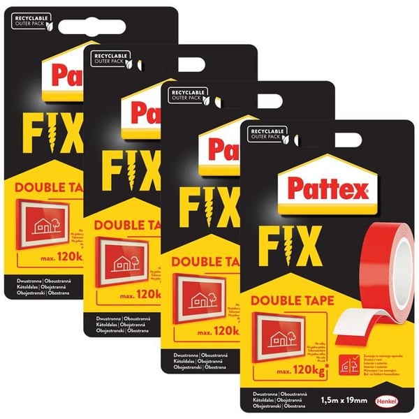 Dubbelhäftande tejp - Pattex - FIX 120 kg x4 - ultrastark fästning för flera ytor