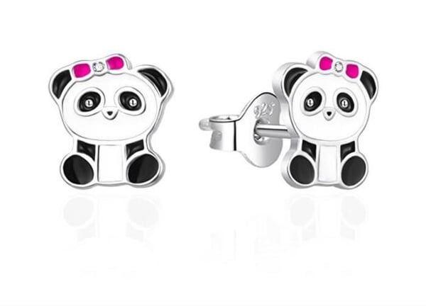 Örhängen - AGATO - Emaljerad Panda - Silver 925 - Kubisk zirkon - Säkerhetslås