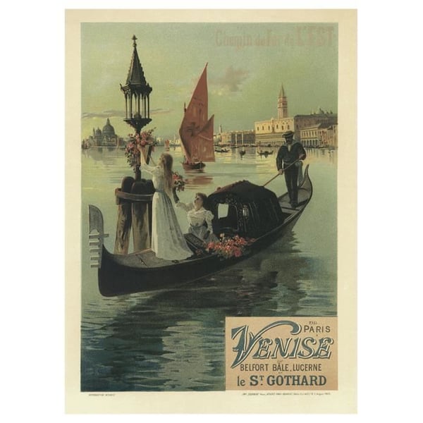Legendarte - Vintage konstnärlig affisch från Paris till Venedig - målning, tryck på duk cm. 50x70