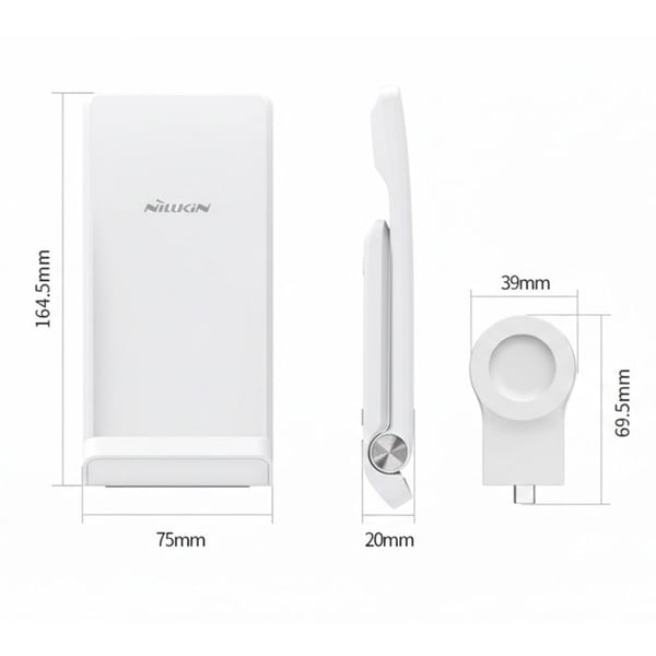 Trådlös laddare - NILLKIN - PowerTrio 3-i-1 - Kompatibel med Samsung - Färg Vit - 150g