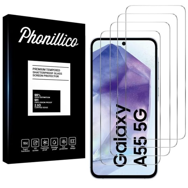 Härdat Glas för Samsung Galaxy A55 5G [Pack 4] Skärmskyddsfilm Phonillico®