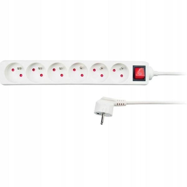 Rallonge - SOLIGHT - 6 uttag - Vit - Inbyggd strömbrytare - 2 m