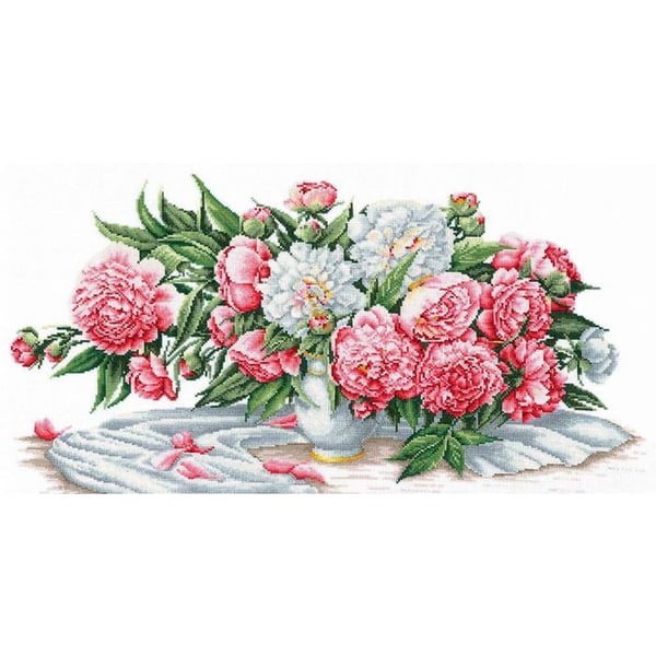 Andriana korsstygnsset - Pionbukett 50x25,5 cm