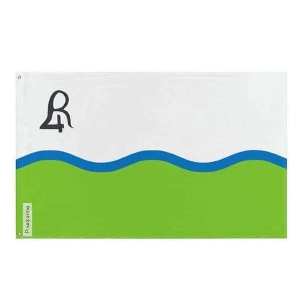 Flagga Río Cuarto – 160 x 240 cm – Motståndskraftig Polyester – 2 Metall Öglor – Inomhus / Utomhus – Pixelforma