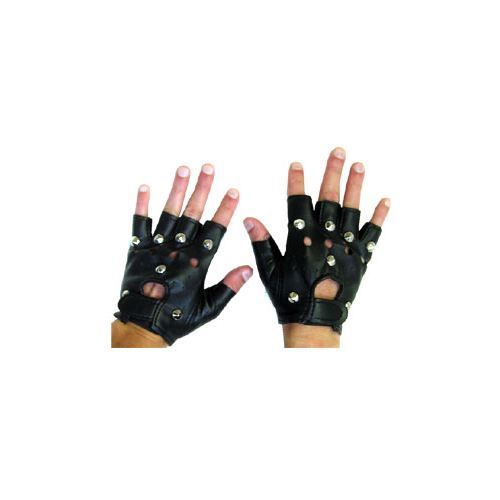 Punkhandskar - Barn - Flicka - Svart PU med silverfärgade nitar