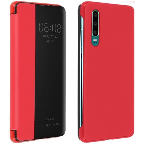 Housse - AVIZAR - Huawei P30 - Hård Skal - Stor Transparent Fönster - Röd