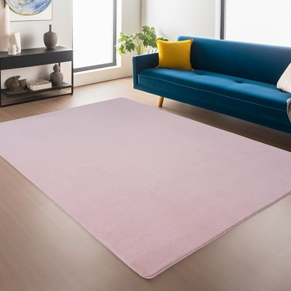 Modern matta för vardagsrum, sovrum, kök, mjuk, tvättbar, halkfri (Dimension: 200 cm rund - Färg: Rosa)