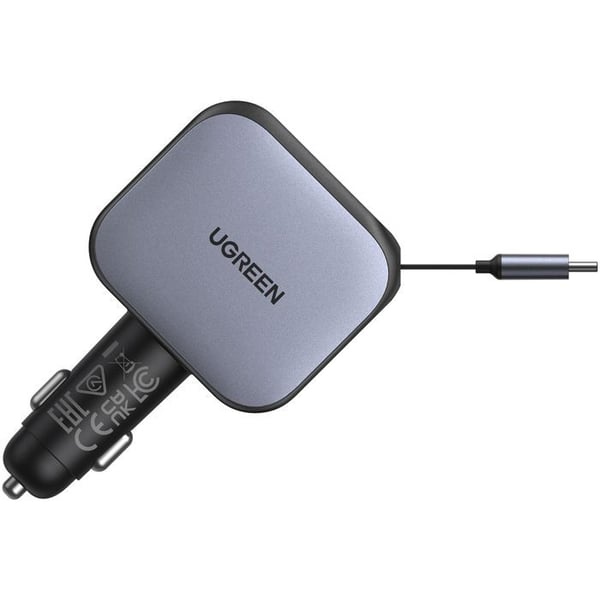 Bil laddare - UGREEN - 60W - USB-A + USB-C - Nedfällbar version - Svart