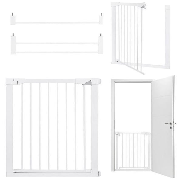 MoMi PAXI PLUS - Barnsäkerhetsgrind 75-82 cm (utdragbar till 103 cm) - Dubbel öppning - Installation utan borrning - Vit