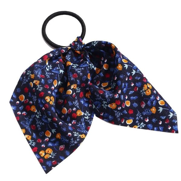 Elastisk scarf - AVIZAR - Blommigt band - Mörkblå - Lätt tyg - Mjuk hållning