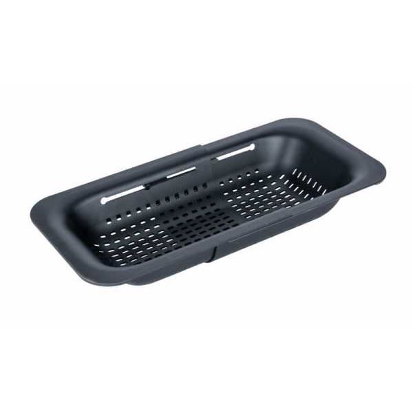 WENKO SIVO Diskbänkssil | Infällbar sil | Utdragbara handtag till placering | Pasta, frukt, grönsaker | 37 till 50 cm | Svart