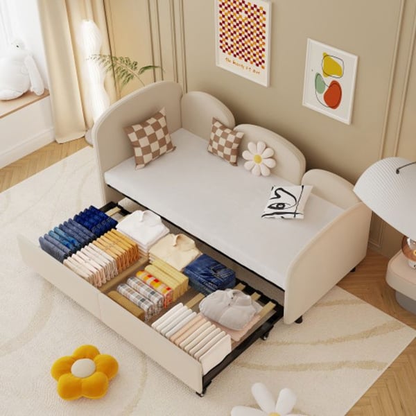Sovesofa - MUVOE - Enkeltseng - Velour - Opbevaringsskuffer - Blomsterdesign
