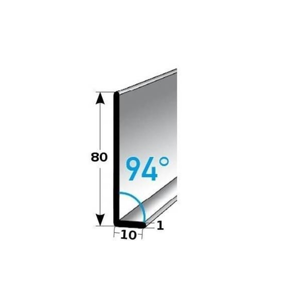 Plintyp 80 inox 1,5 x 10 x 80 mm olika modeller hörn 94° med hål