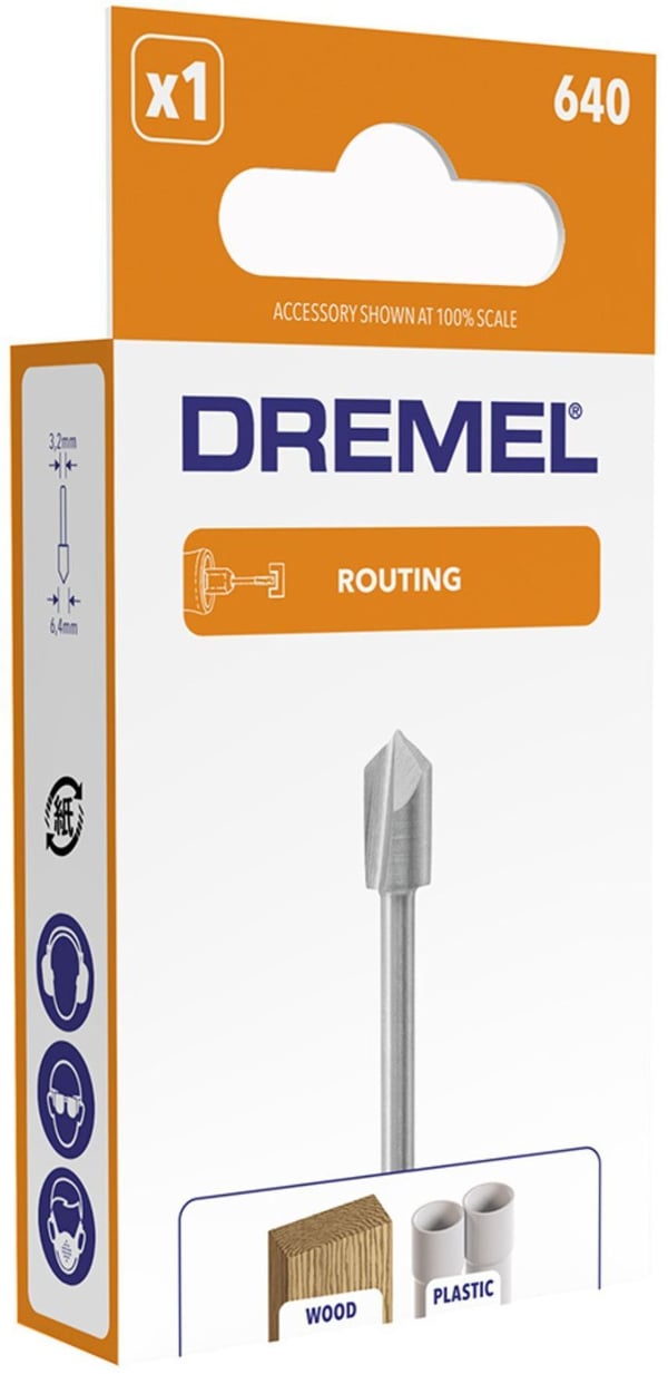 V-spårfräs - DREMEL - 640 - För fräsning/skapande av inlägg i trä - Diameter 6,4 mm