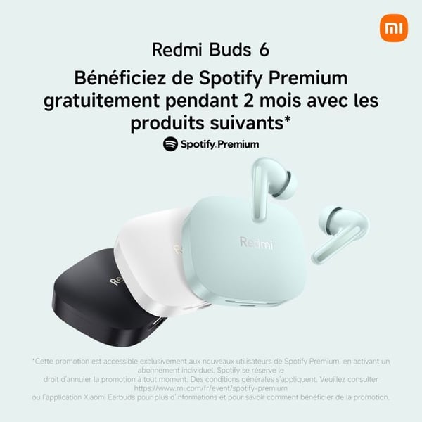 Trådlösa hörlurar - Redmi - Buds 6 - Aktiv brusreducering 49 dB - Batteritid 42 timmar - 360° ljud