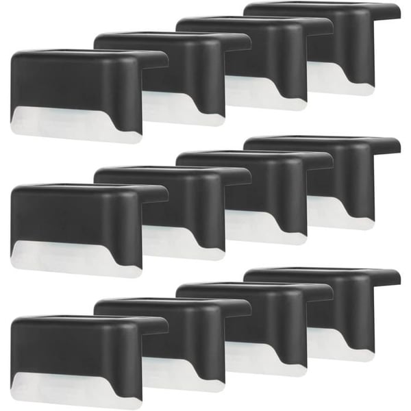 Vattentät solcellsstaketlampa, LED soliga trädgårdslampor IP65 för altantrappor (Varm vit-Svart, 12 PCS)