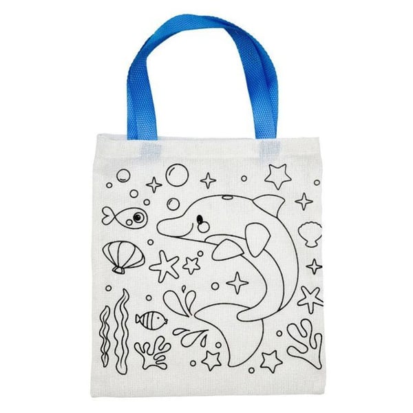 Färgläggningsväska - MEGACREA DIY - Val - 100% bomull - Blå handtag - 25 x 27 cm