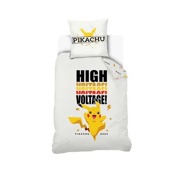 PIKACHU - Pikachu Husstäck med hög spänning 140x200 cm + Pikachu Kuddöverdrag 63x63 cm - Vit - 100% Bomull