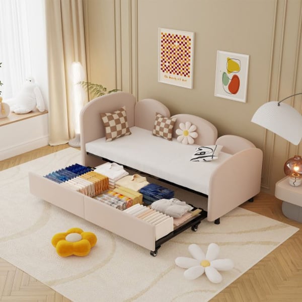 Soffa-säng - MUVOE - Enkelsäng - Sammet - Förvaringslådor - Blomsterdesign