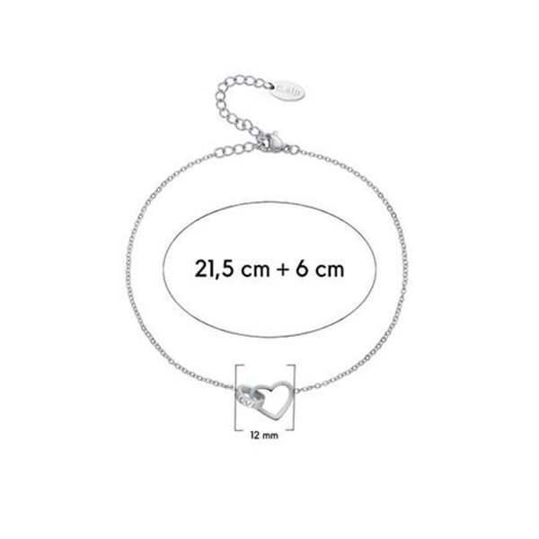 Fotledsarmband - CRYSTALP - 29004.E - Stål - Hjärta med graverad TEXTEN KÄRLEK - Längd 21,5 cm + 6 cm förlängning