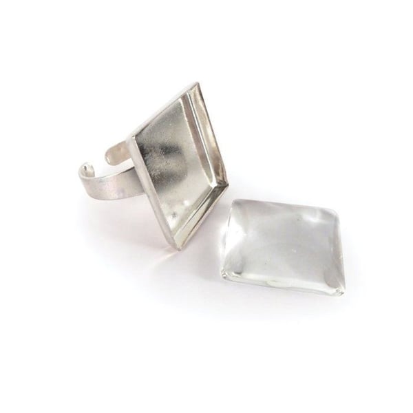 Graine Créative - Fyrkantig ring med cabochon 20 mm Silverfärgad