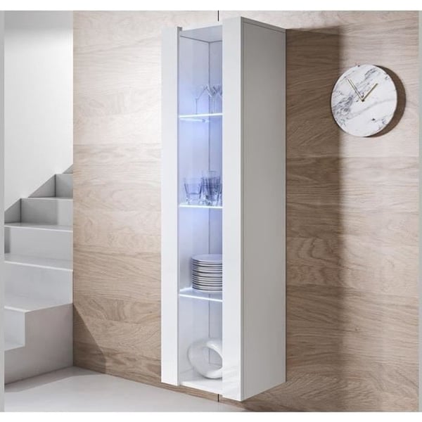 DESIGN AMEUBLEMENT - Väggskåp i samtida blank finish - Vitt - Metakrylat & glas - LED - 40 x 29 x 165 cm