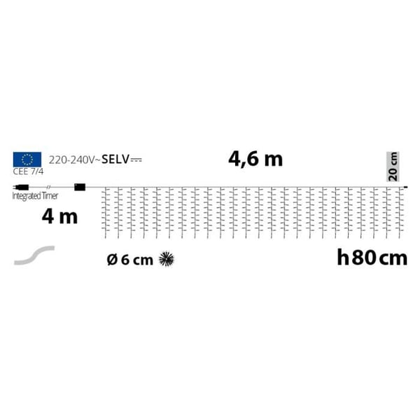 Valoisa verho lumisateen efekti 24 tippumaa 460xH80cm 1152 LED lämmin ja kylmä valo 8 tilaa ajastimella IP44