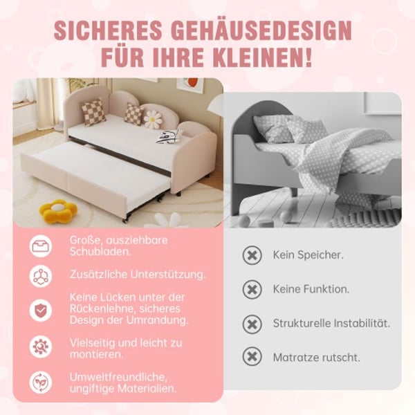 Sovesofa - MUVOE - Enkeltseng - Velour - Opbevaringsskuffer - Blomsterdesign