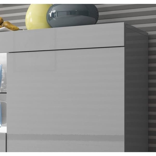 DESIGN AMEUBLEMENT - Lågt modernt skåp - Blank grå, melamin, LED - 3 dörrar, låda - 135x72x34 cm