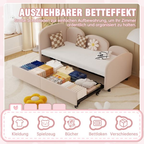 Sovesofa - MUVOE - Enkeltseng - Velour - Opbevaringsskuffer - Blomsterdesign