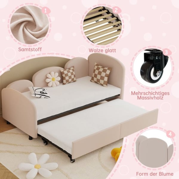 Sovesofa - MUVOE - Enkeltseng - Velour - Opbevaringsskuffer - Blomsterdesign