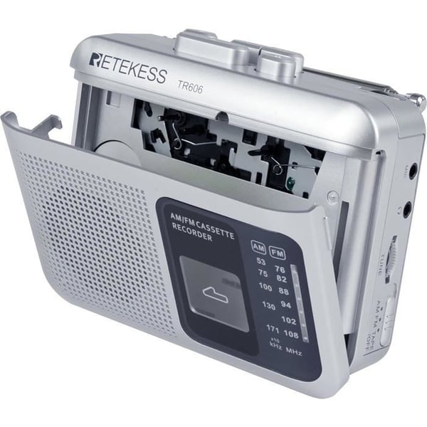 Retekess TR606 Radio Kassett Bärbar och Inspelare, FM AM Radio, Walkman Kassettinspelare, Hörlursuttag 3,5mm, Silver