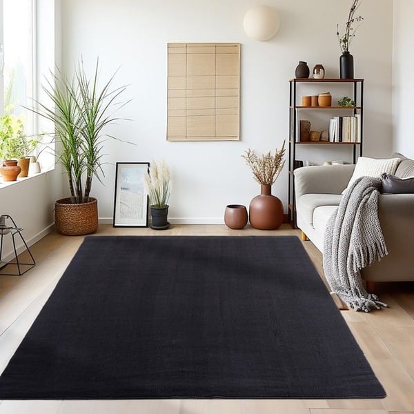 Kortluggad matta - MELIS HOME - 120 cm Rund - Svart - Halkfri - Kort lugg 7 mm Kortluggad matta - MELIS HOME - 120 cm Rund - Svart - Halkfri - Kort lugg 7 mm