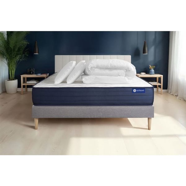 Komplett sängpaket 200x200 cm - Madrass + Sängbotten Grå (i kit) + 2 kuddar + Täcke - Actimemo Lif