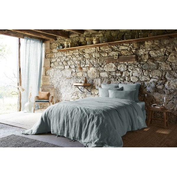 Platt draperi "Soline" alla dimensioner Tvättad linne Fjärilseffekt - Soline Azur - - Soline Azur - 270 x 300 cm för King size säng