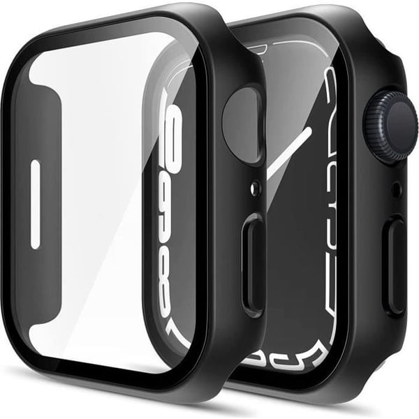Fodral kompatibelt med Apple Watch 45mm Series 9 - Skyddande hårt fodral svart härdat glasskärm Phonillico®