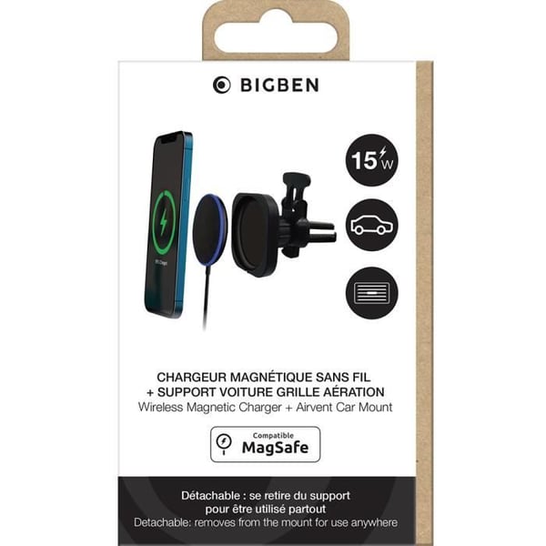 Induktiv laddare - BigBen Connected - 15W - Bilhållare - Kompatibel med MagSafe - Svart