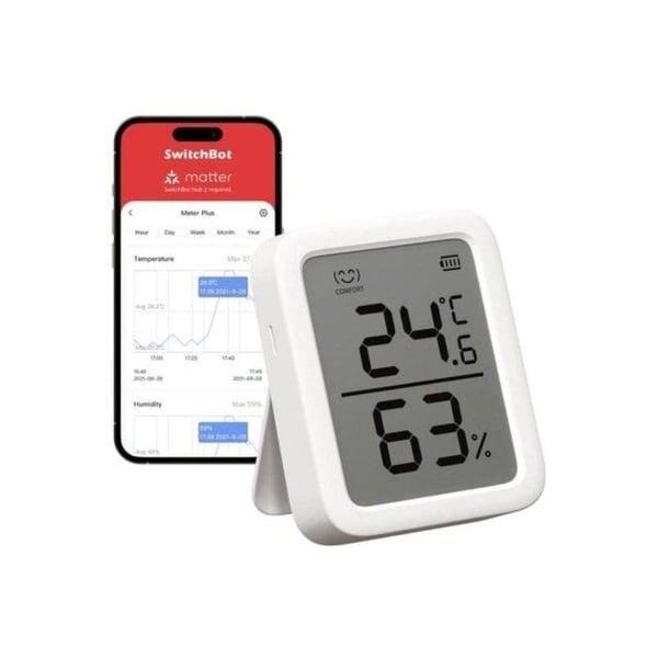 Hygrometer - SWITCHBOT - W2301500 - Schweizisk præcision - Udvidet skærm - Måling af temperatur/fugtighed