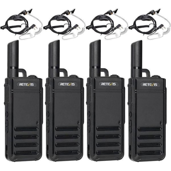 Retevis RB639 Talkie Walkie Bärbar med Hörlurar, PMR446, USB-C, Lätt VOX Professionella för Skola, Logistik(4 st)