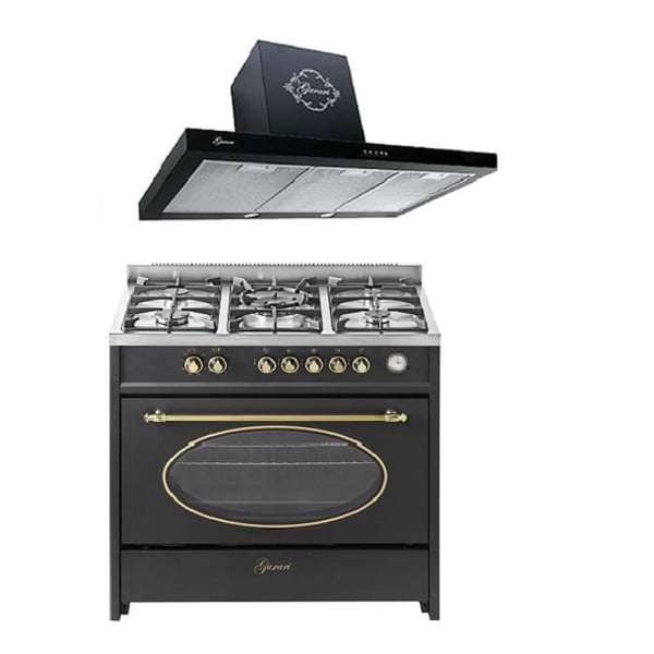 Elspisisk gasugn - GURARI - GCH E 914 BL - 8 funktioner - 5 brännare - XXL ugn 121L + Fläkt GCH F 461 BL 9